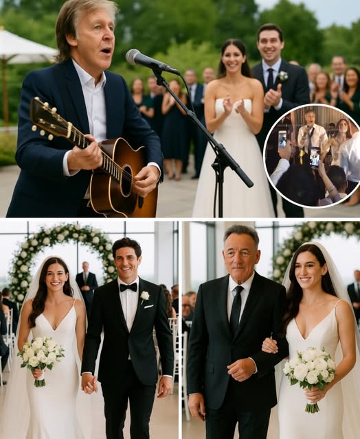 It was meant to be a private affair. But Jessica Springsteen’s secret wedding turned into an unforgettable chapter in music history when Paul McCartney appeared out of nowhere and serenaded the newlyweds with “I Saw Her Standing There.” The crowd was speechless. Jessica beamed. Patti wiped her eyes. And Bruce? He wept. The man who defined tough, emotional anthems stood there, overwhelmed, as his daughter danced to a live Beatles song — sung by the legend himself