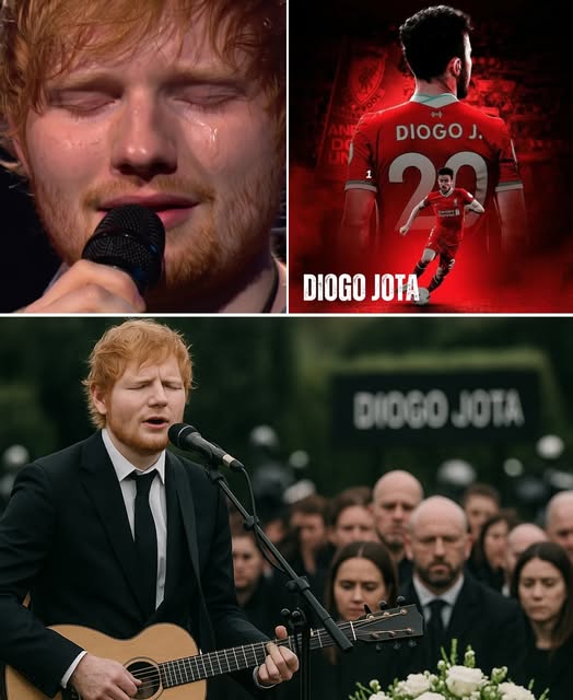 In a moment that left the world breathless, Ed Sheeran stopped his concert mid-set, tears in his eyes, to honor the tragic loss of Diogo Jota. “This one’s for a lion we lost too soon,” he whispered, voice trembling, before delivering a haunting acoustic ballad that turned a packed stadium into a sanctuary of silence and sorrow. With only his guitar and a single spotlight, Ed poured his soul into every word, each note carrying the weight of grief and love. Fans lit up the dark with their phones, many openly crying, as Jota’s teammates watched in stunned emotion. No cheers followed—only stillness. On social media, tributes poured in, calling it “a chapel of heartbreak.” And as the final note faded, one truth remained—Jota may be gone, but his spirit sang in every tear, in every lyric. Some losses echo forever.