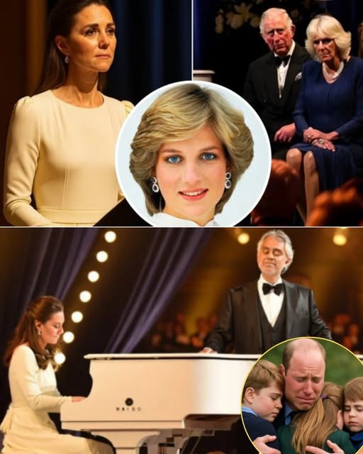 “She Never Held Them… But They Carry Her In Their Hearts.” On a warm July evening in the candlelit gardens of Kensington Palace, the Royal Family gathered to honor what would have been Princess Diana’s 64th birthday. But no one expected the tribute that would leave a nation in tears. Catherine, Princess of Wales, stepped to a white piano and whispered, “This is for our beloved mother — forever cherished. Even though the children never met their grandmother… they loved her.” Her voice cracked. William looked down, hand on George’s shoulder. The garden fell silent. Then, Catherine played—a melody soft, aching, sacred. The music said what words could not: Diana lived on. In stories. In kindness. In every beat of her grandchildren’s hearts. As the last note faded, no one clapped. No one dared. Because in that silence, the world finally understood: she never met them… but somehow, they miss her. They love her