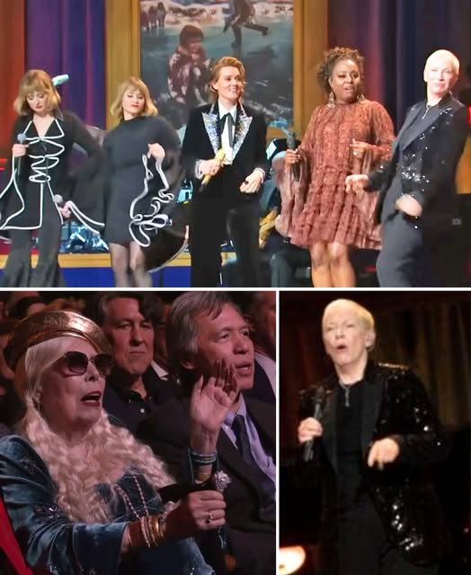 Cyndi Lauper and Annie Lennox lit up the Gershwin Prize stage with a fierce, joyful take on “Big Yellow Taxi”—and Joni Mitchell watched, smiling from the crowd. Joined by Brandi Carlile and Angélique Kidjo, the performance hit its peak when Mitchell herself sang the final line, leaving the room breathless.