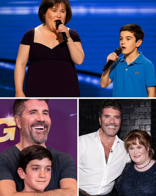 “Dad… I’m singing with her?!” Susan Boyle Brings Simon Cowell to Tears in Magical Duet With His Son! In a jaw-dropping twist no one expected, Susan Boyle stepped onto the Britain’s Got Talent stage alongside Eric Cowell, Simon Cowell’s young son, delivering a duet that left the audience breathless. Their voices intertwined perfectly, blending Susan’s soulful power with Eric’s tender innocence to create a harmony that felt lifted straight from a storybook. Cameras captured Simon’s reaction—eyes glistening, emotions raw—as he watched his son share the stage with a musical legend. What began as a regular episode transformed into a historic television moment, a once-in-a-lifetime memory of music, legacy, and pure heart. Fans flooded social media, calling it a performance that will be remembered forever.